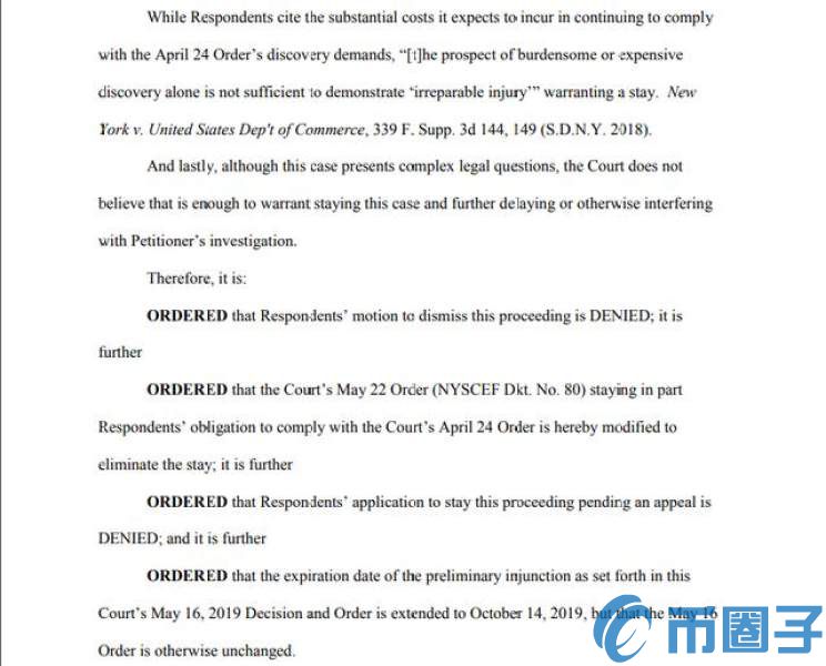纽约最高法院裁定：NYAG对Bitfinex拥有管辖权 允许前者继续开展调查
